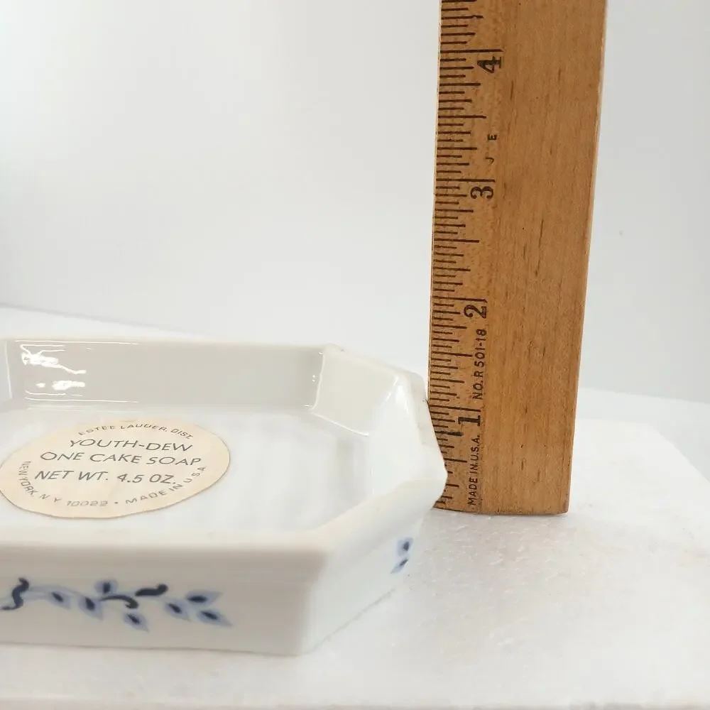 Estee Lauder Youth Dew Porcelain Soap Dish Vintage 4.5 oz Floral Bar Holder